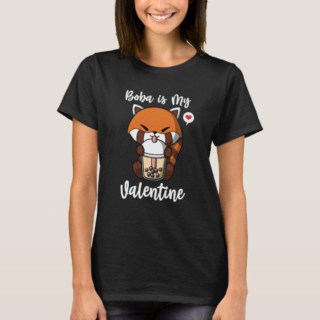 Boba Tea is My Valentine Red Panda Anti Valentines T-Shirt (Vorderseite)
