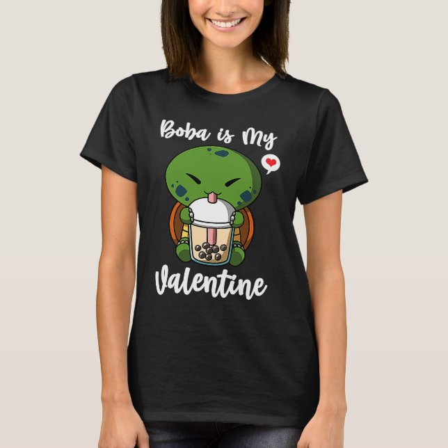 Boba Tea is My Valentine Turtle Anti Valentines Da T-Shirt (Vorderseite)