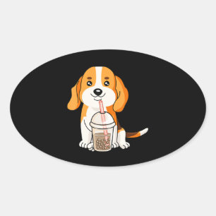 Boba Tea Kawaii Japanischer Anime Beagle Lover Ges Ovaler Aufkleber