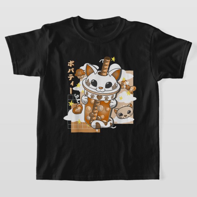 Boba Tea Niedlich Cat Bubble Tea Kawaii Anime Japa T-Shirt (Ablage )