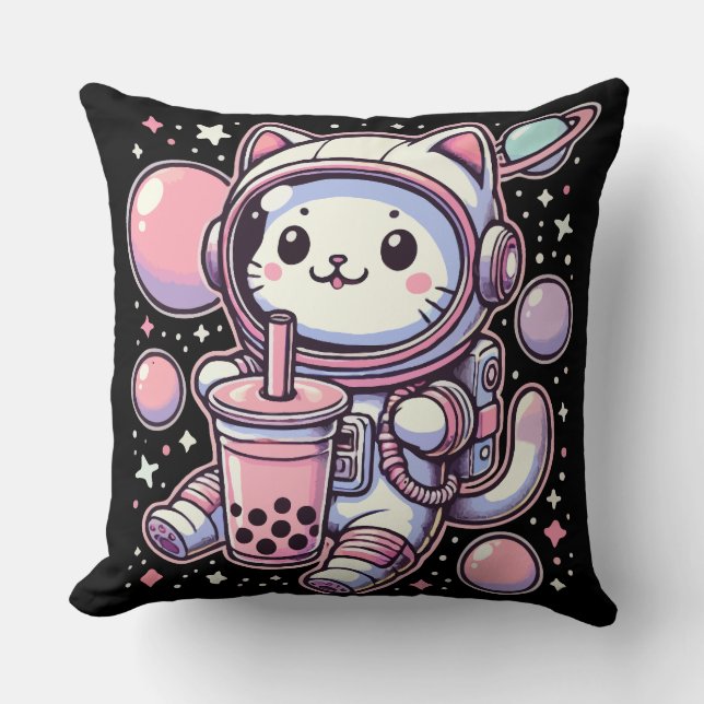 Boba Tee im Weltraum-Astronauten-Anime Kissen (Vorderseite)