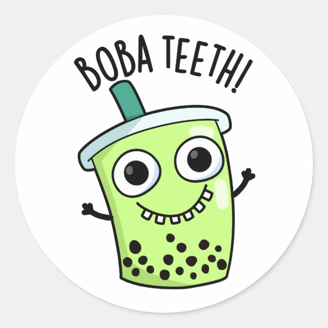 Boba Teeth Funny Boba Tea Pun Runder Aufkleber (Vorderseite)
