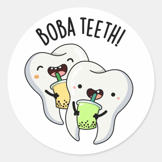 Boba Teeth Funny Boba Tea Pun Runder Aufkleber (Vorderseite)