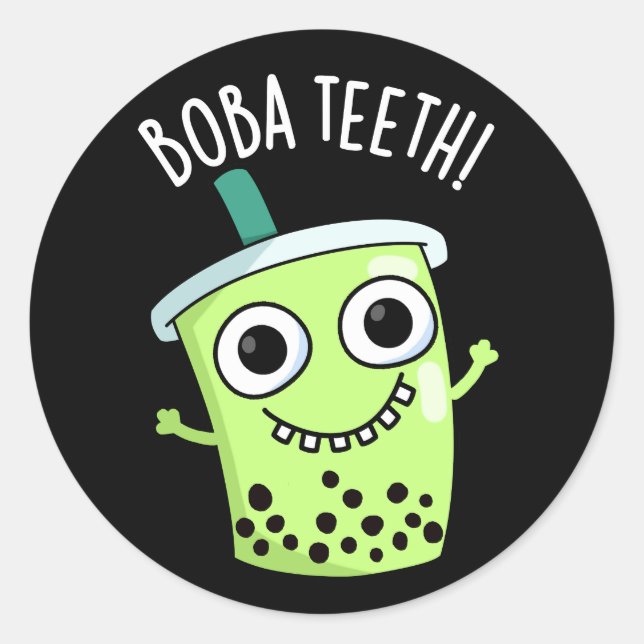 Boba Teeth Funny Boba Tee Pun Dark BG Runder Aufkleber (Vorderseite)