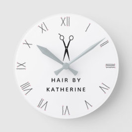 Bobby Button Roman Numerals Schere Weißer Friseur  Runde Wanduhr