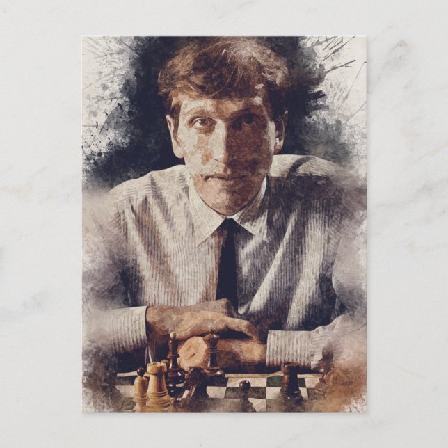 Bobby Fischer ✪ ästhetische Schach Wasserfarben Postkarte (Vorderseite)