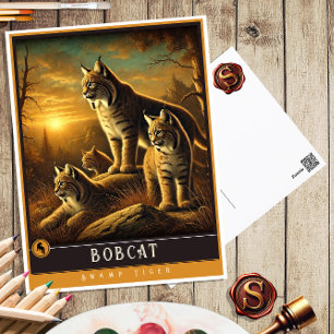Bobcat   Carte postale Famille Vintage Animal