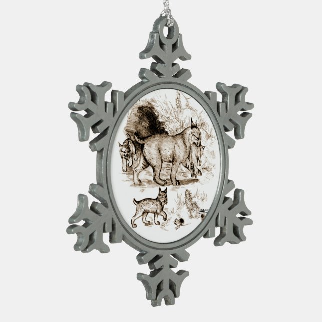 Bobcat Familie Schneeflocken Zinn-Ornament (Links)
