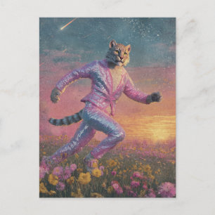 Bobcat in einem funkelnden rosa Anzug Postkarte
