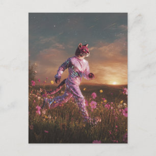 Bobcat in einem rosa Anzug Postkarte