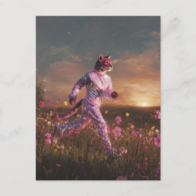 Bobcat in einem rosa Anzug  Postkarte (Vorderseite)