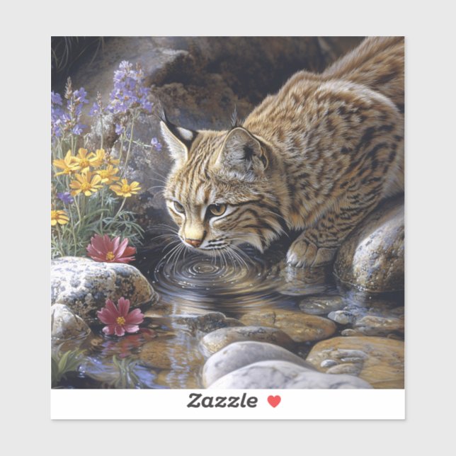 Bobcat mit Wildblumen Landschaftlich Art Aufkleber (Blatt)