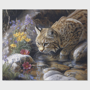 Bobcat mit Wildblumen Landschaftlich Art Decoupage Geschenkpapier