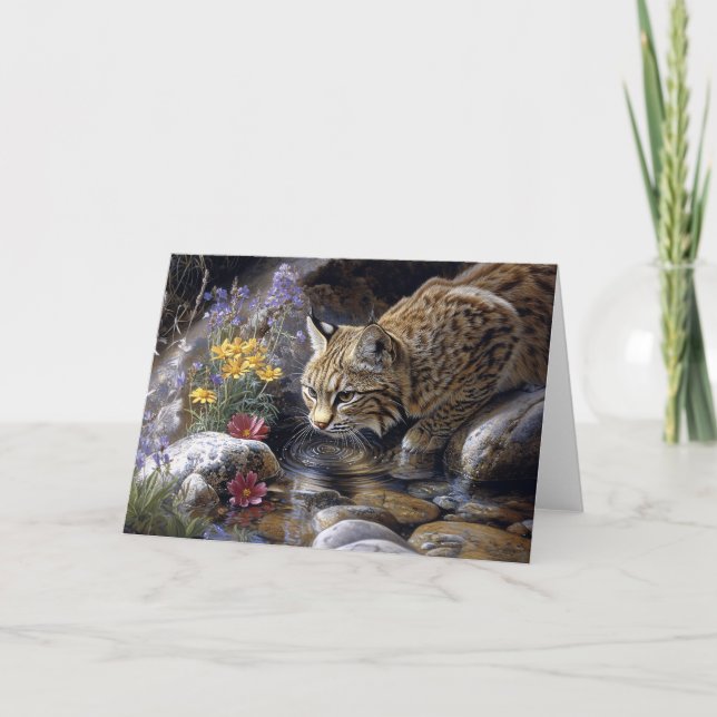 Bobcat mit Wildblumen Landschaftlich Art Karte (Vorderseite)