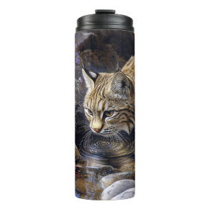 Bobcat mit Wildblumen Landschaftlich Art Thermosbecher