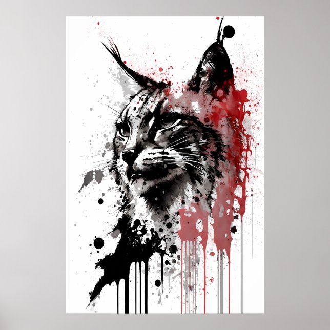 Bobcat Tintenportrait Poster (Vorne)