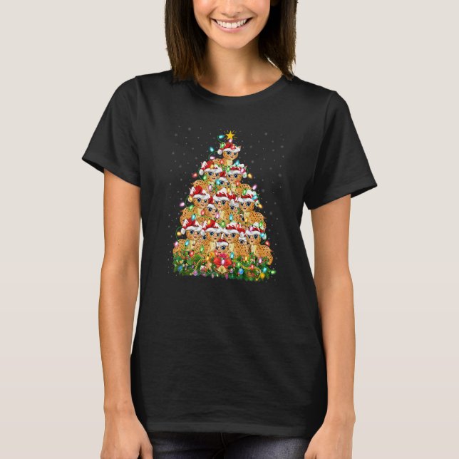 Bobcat  Xmas Lights Santa Bobcat Christmas Tree T-Shirt (Vorderseite)