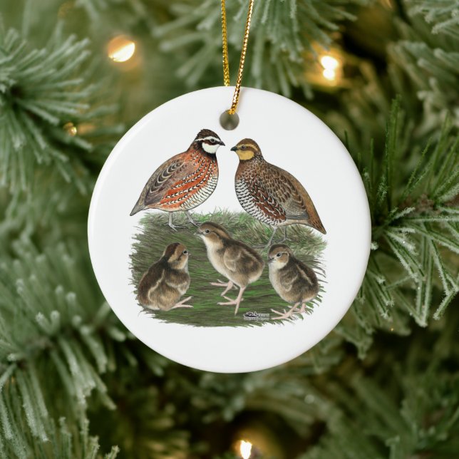 Bobwhite Quail Family Keramik Ornament (Baum)