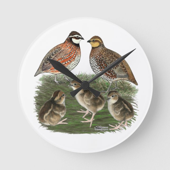 Bobwhite Quail Family Runde Wanduhr (Vorderseite)