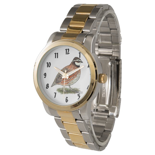 Bobwhite Quail Rooster Armbanduhr (Schrägansicht)