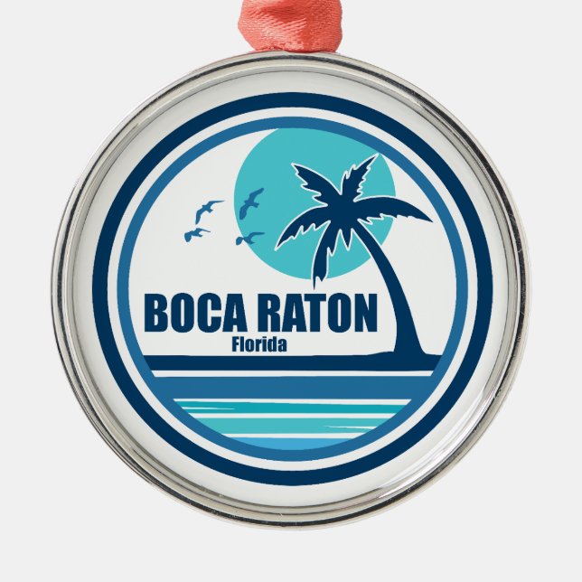 Boca Raton Florida Palm Tree Birds Ornament Aus Metall (Vorne)