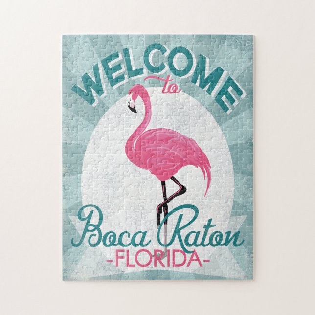 Boca Raton Florida Pink Flamingo Retro (Vertikal)