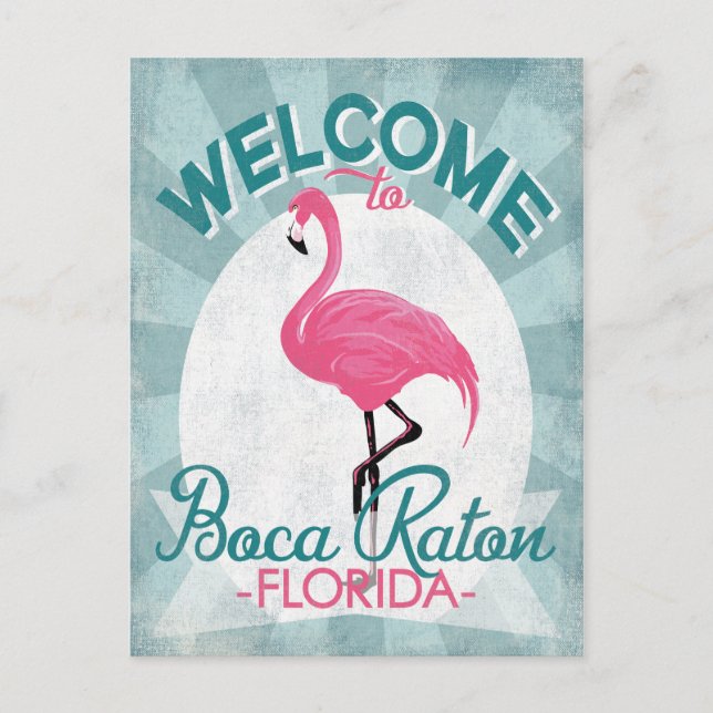 Boca Raton Florida Pink Flamingo Retro Postkarte (Vorderseite)