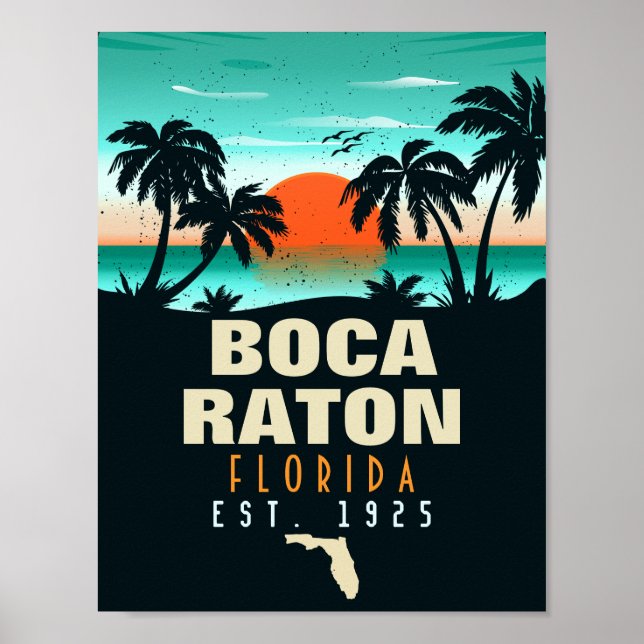 Boca Raton Florida Retro Sunset Beach Souvenirs Poster (Vorne)