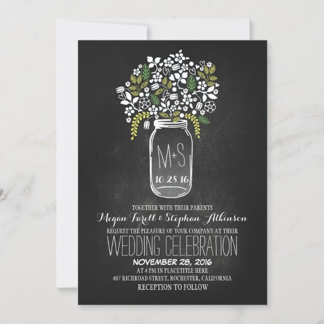 bocal de mason floral chalkboard invitations de ma (Devant)