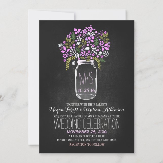 bocal de mason floral chalkboard invitations de ma (Devant)