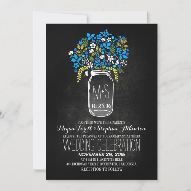 bocal de mason floral chalkboard invitations de ma (Devant)