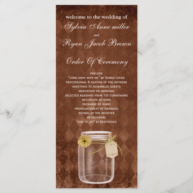 bocal de mason rustique brun programme de mariage (Devant)