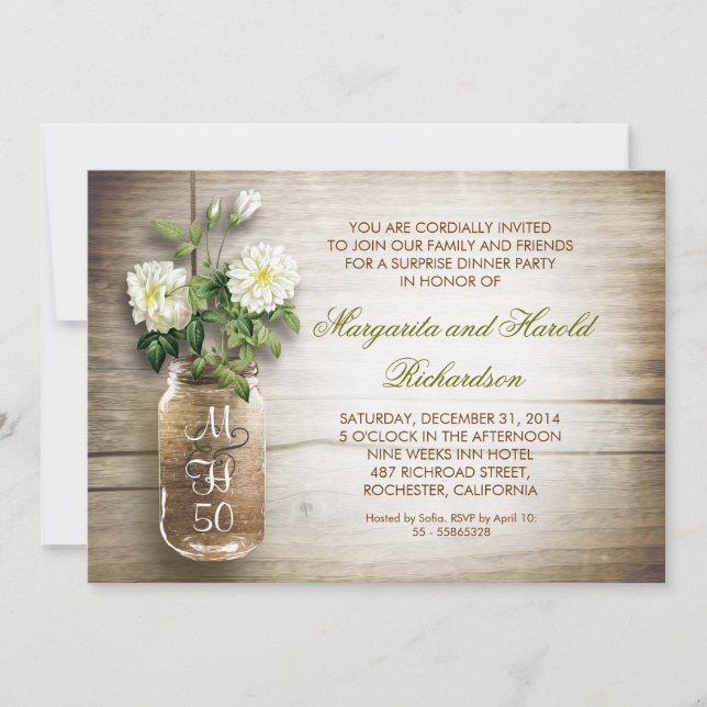 bocal rustique mason mariage invitations anniversa (Devant)