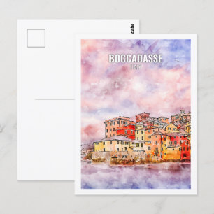 Boccadasse Italien Berühmte Reise Wasserfarben Ski Postkarte