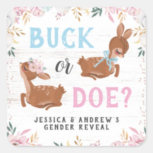 Bock oder Hirschkuh? Babyshower-Geschlechtsenthüll Quadratischer Aufkleber