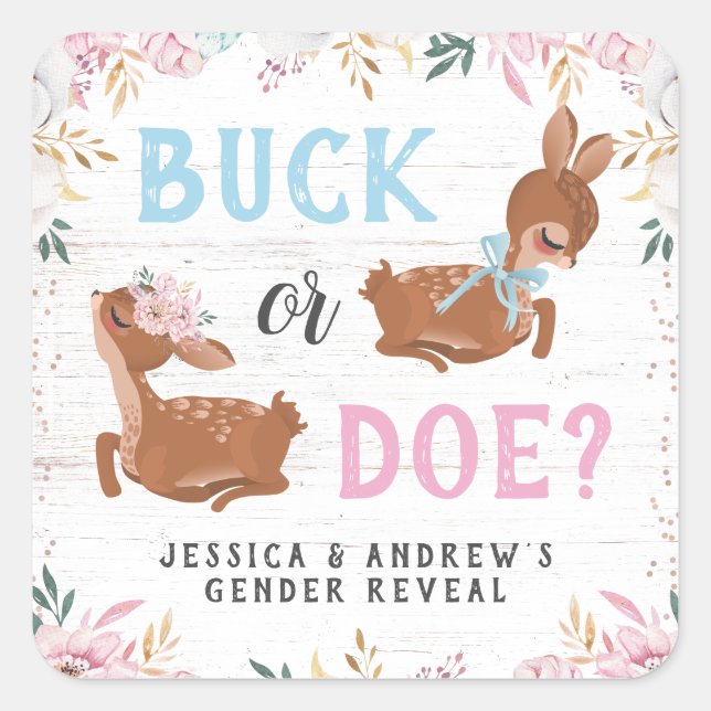 Bock oder Hirschkuh? Babyshower-Geschlechtsenthüll Quadratischer Aufkleber (Vorderseite)