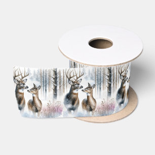Bock und Ricke im Winterwald Satinband