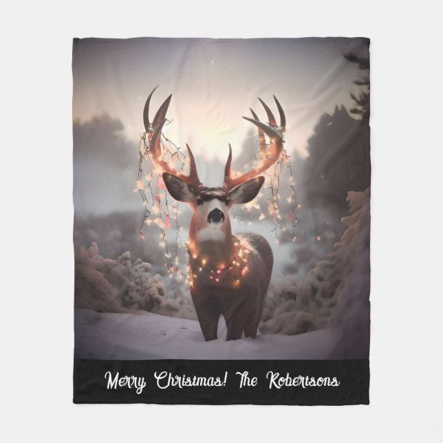 Bock und Weihnachtslichter Fleecedecke (Vorderseite)