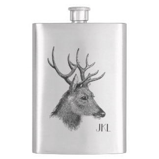 Bockkopf mit Monogramm Flachmann