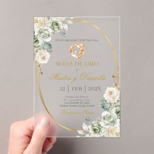 Boda de oro con boho blanco acryleinladungen