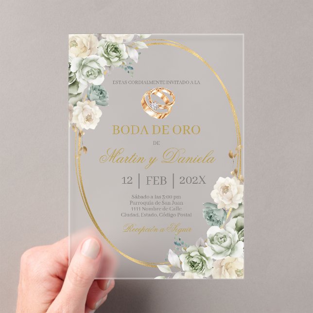 Boda de oro con boho blanco acryleinladungen (Insitu (Handheld))