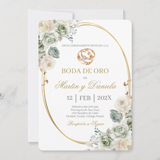 Boda de oro con boho blanco einladung (Vorderseite)