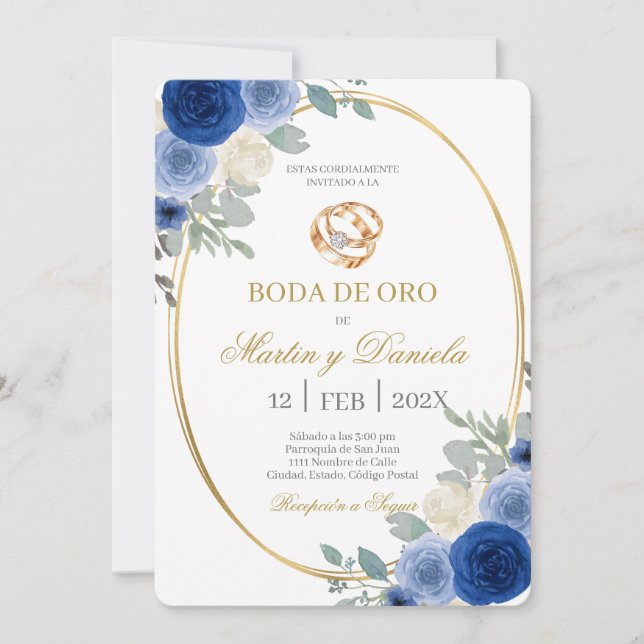 Boda de oro con flor azul einladung (Vorderseite)