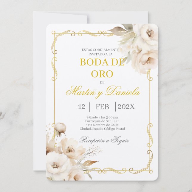 Boda de oro con flor blanca einladung (Vorderseite)