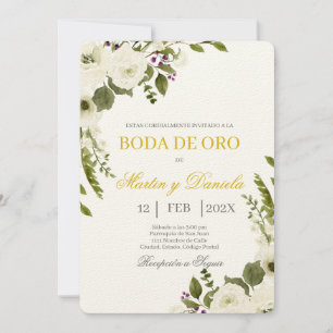 Boda de Oro con Ramo de flor blanca Einladung