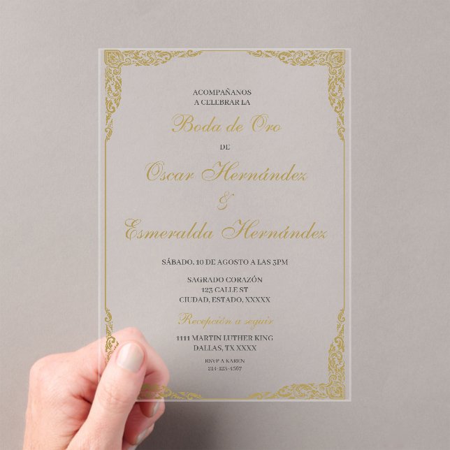 Boda de oro elegante acryleinladungen (Insitu (Handheld))