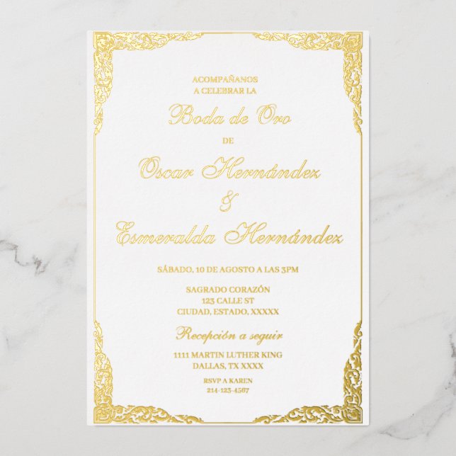 Boda de oro elegante folieneinladung (Vorderseite)