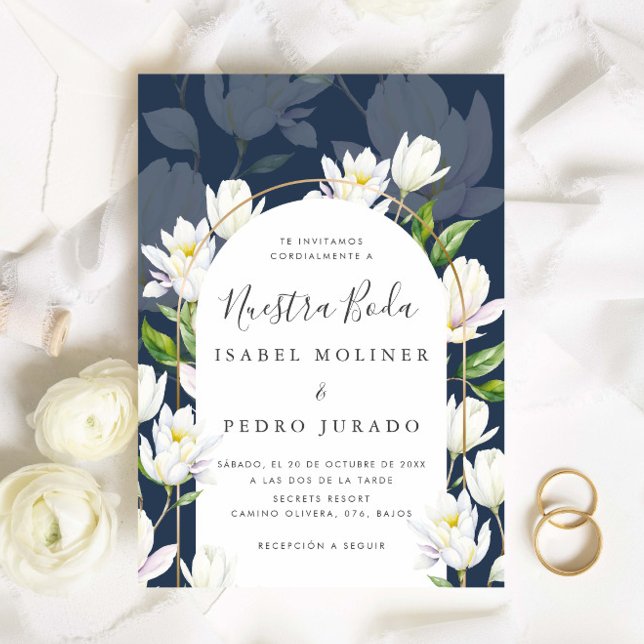 Boda Wedding Navy Watercolor Botanical Nuestra Einladung (Von Creator hochgeladen)