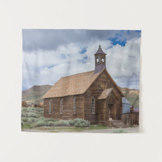 Bodie-Geisterstadt-Kirchen-bewölkte Himmel Wandteppich