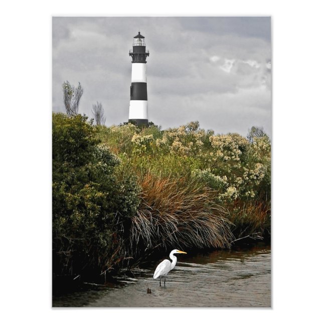 Bodie Island Lighthouse with Egret Fotodruck (Vorne)